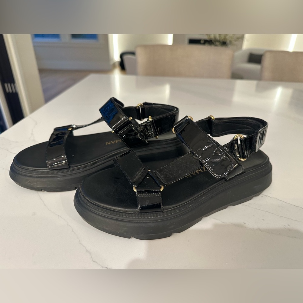 Stuart Weitzman Black Patent Zoelie Sandals Size 6